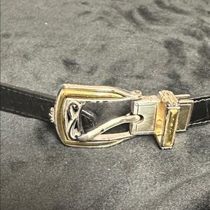 Brighton Black/Brown reversible Leather Belt with Silver and Gold Buckle